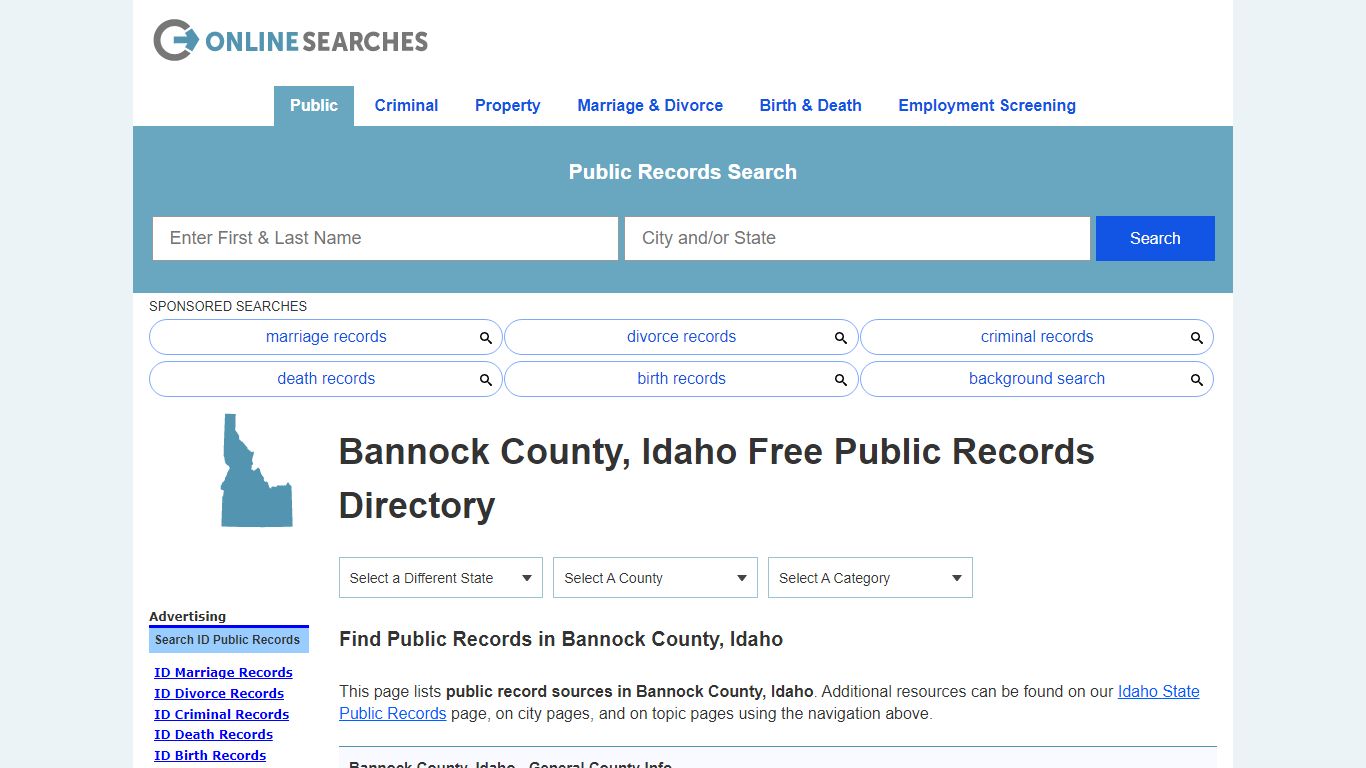 Bannock County, Idaho Public Records Directory - OnlineSearches.com